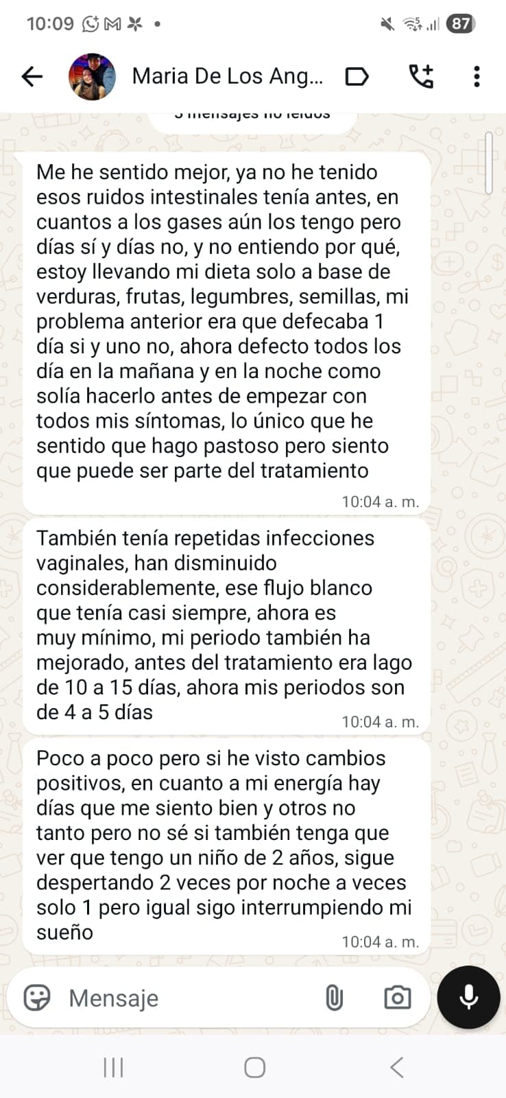 Testimonio de Paciente vía WhatsApp
